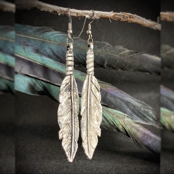 Silver Feather Earrings - Picture 1 of 2